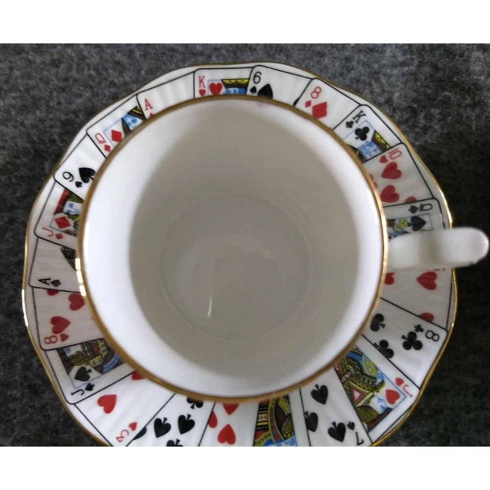 Elizabethan Playing Cards‎ Demitasse Cup & Saucer Set/4 Cut for Coffee England